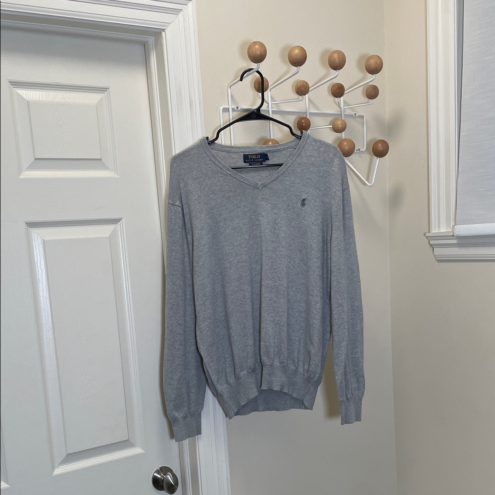 Ralph Lauren - Pima Cotton Old Money V Neck Pullover Sweater - Grey - M